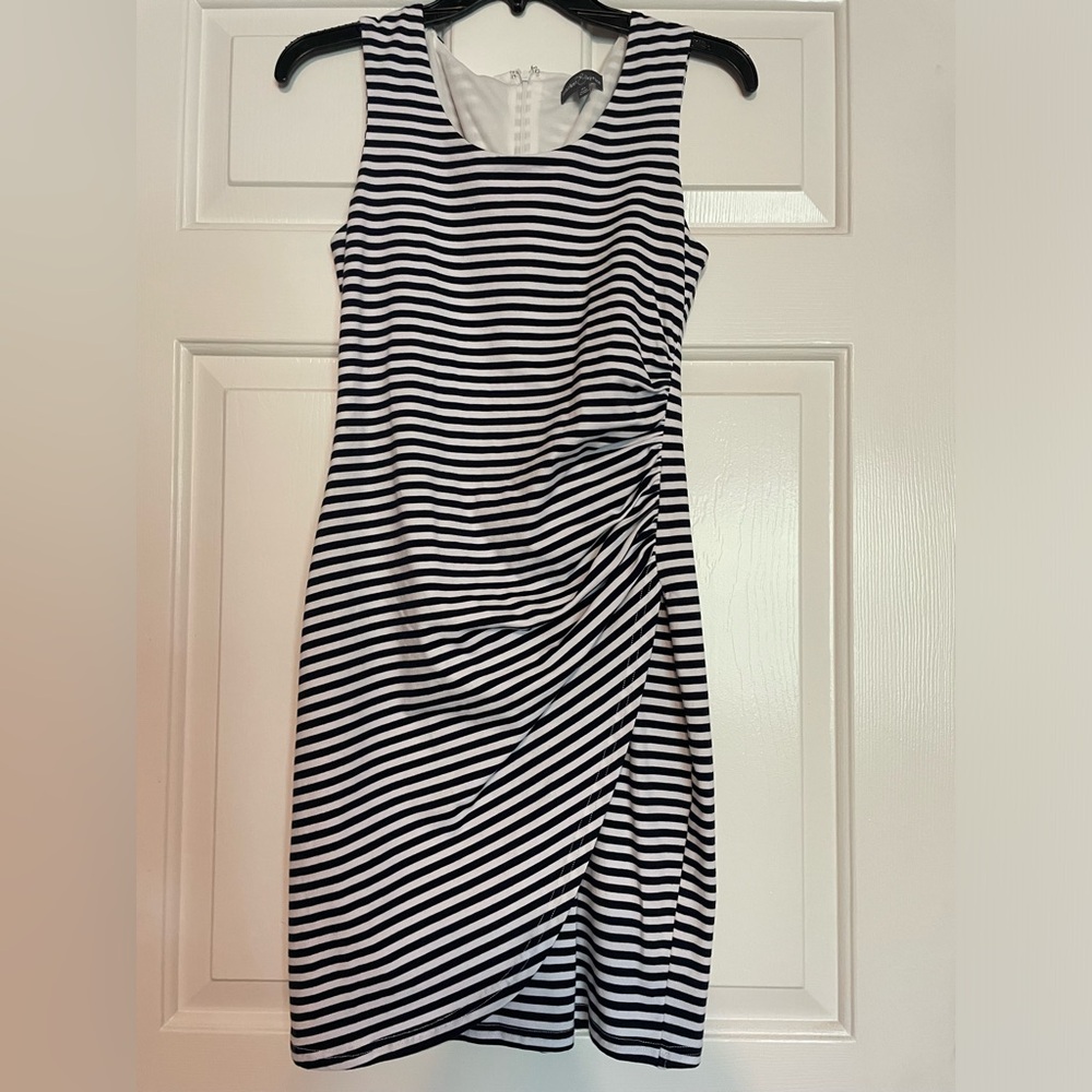 Market & Spruce Navy and White Stripped midi dress